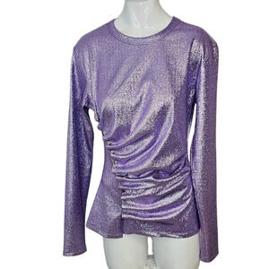 Paco Rabanne Womens Lurex Side Gathered Button Top Purple Size Small Shimmer Era